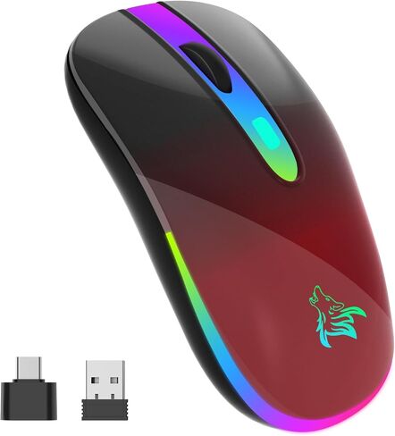 ماوس كمبيوتر سلكي للكمبيوتر المحمول وسطح المكتب - ماوس ألعاب USB، إضاءة خلفية بصرية RGB - 6400 نقطة في البوصة، 7 أزرار - للاستخدام المكتبي والمنزلي in Kuwait