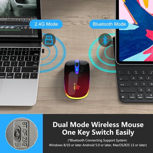ماوس كمبيوتر سلكي للكمبيوتر المحمول وسطح المكتب - ماوس ألعاب USB، إضاءة خلفية بصرية RGB - 6400 نقطة في البوصة، 7 أزرار - للاستخدام المكتبي والمنزلي in Kuwait