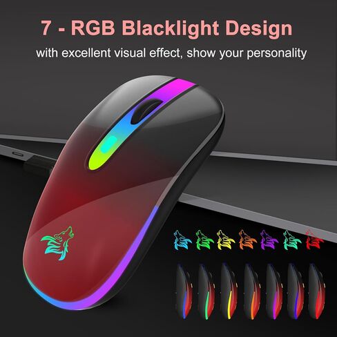 ماوس كمبيوتر سلكي للكمبيوتر المحمول وسطح المكتب - ماوس ألعاب USB، إضاءة خلفية بصرية RGB - 6400 نقطة في البوصة، 7 أزرار - للاستخدام المكتبي والمنزلي in Kuwait