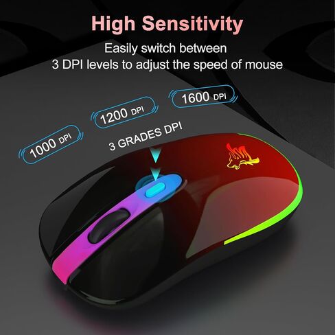 ماوس كمبيوتر سلكي للكمبيوتر المحمول وسطح المكتب - ماوس ألعاب USB، إضاءة خلفية بصرية RGB - 6400 نقطة في البوصة، 7 أزرار - للاستخدام المكتبي والمنزلي in Kuwait