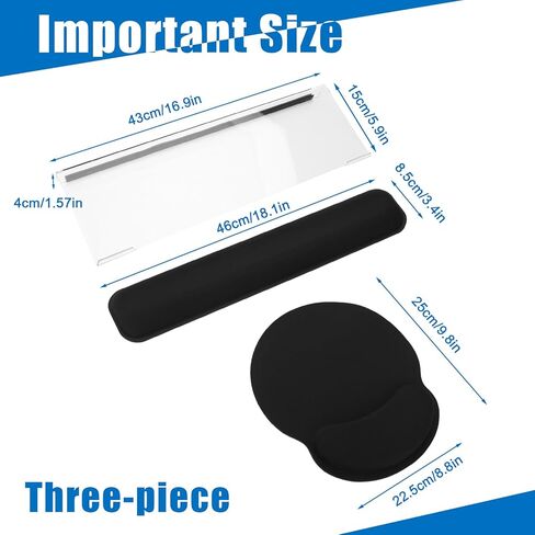 3 قطع أكريليك لوحة مفاتيح الكمبيوتر مجموعة حامل لوحة المفاتيح مع الماوس ولوحة المفاتيح مسند المعصم وسادة مكتب مكتب الملحقات للمدرسة والمنزل والمكتب in Kuwait