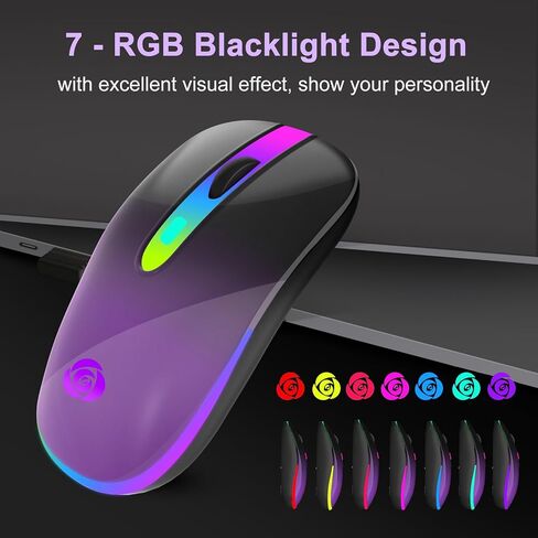 ماوس كمبيوتر سلكي للكمبيوتر المحمول وسطح المكتب - ماوس ألعاب USB، إضاءة خلفية بصرية RGB - 6400 نقطة في البوصة، 7 أزرار - للاستخدام المكتبي والمنزلي in Kuwait
