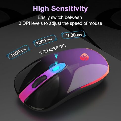 ماوس كمبيوتر سلكي للكمبيوتر المحمول وسطح المكتب - ماوس ألعاب USB، إضاءة خلفية بصرية RGB - 6400 نقطة في البوصة، 7 أزرار - للاستخدام المكتبي والمنزلي in Kuwait