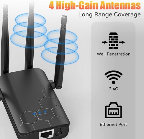 2024 Upgraded WiFi Extender Signal Booster, Internet Wireless Repeater Cover up to 10000 Sq.ft, WiFi Amplifier 4X High Speed, Widely Compatible with More Network Devices, 1-Tap Setup & Ethernet Port in Kuwait