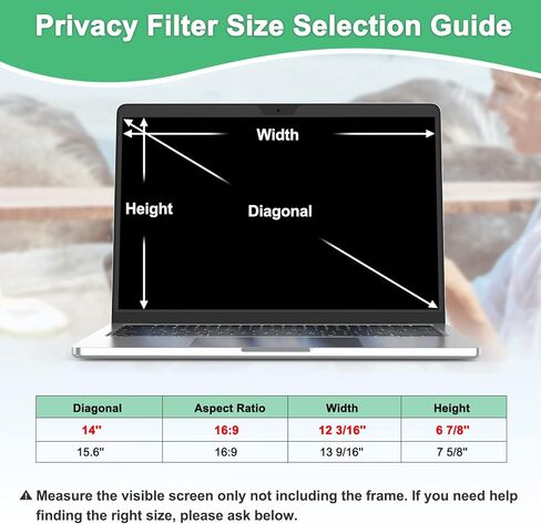 شاشة خصوصية للكمبيوتر المحمول مقاس 14 بوصة قابلة للإزالة بنسبة 16:9، واقي شاشة بفلتر للخصوصية، متوافق مع Hp Dell Acer Lenovo ThinkPad Samsung Asus Sony، درع خصوصية الكمبيوتر المحمول مضاد للوهج ومضاد للضوء الأزرق in Kuwait