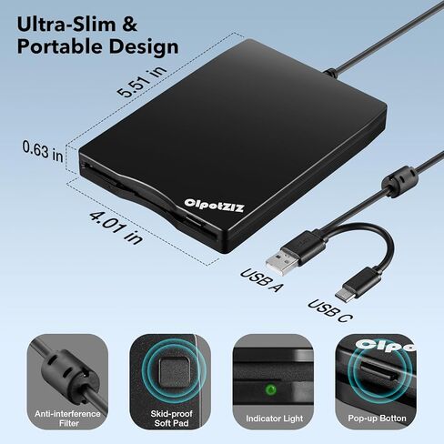 قارئ القرص المرن USB C خارجي 3.5 بوصة 1.44 ميجابايت قارئ القرص المرن المزدوج USB نوع A/C محرك الأقراص المرنة/مشغل/محول in Saudi Arabia