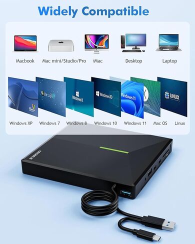 External CD/DVD Drive for Laptop, USB 3.0 CD Burner +/-RW CD ROM External DVD Drive Portable DVD Player for Laptop Desktop PC Apple Mac Windows 11/10/8/7/XP Linux OS in Saudi Arabia