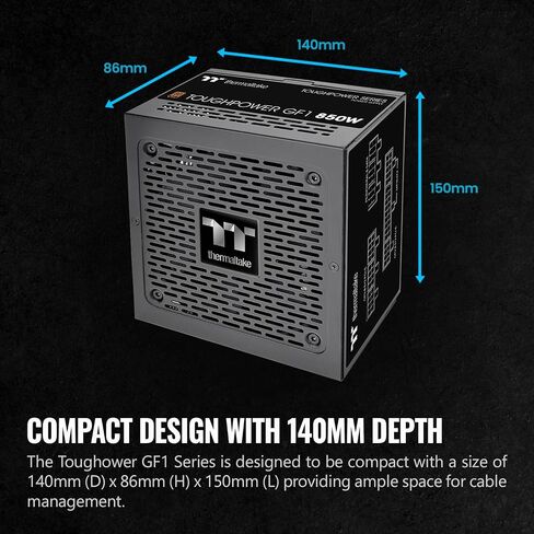 Thermaltake GF1 (2024) مصدر طاقة ATX 850W معياري بالكامل - 80 Plus Gold - فائق الهدوء - صفر دورة في الدقيقة، PS-TPD-0850FNFAGU-P in Kuwait