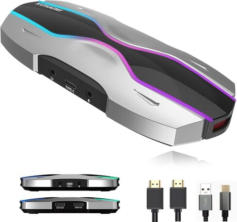 بطاقة التقاط فيديو kuhaimi، بطاقة التقاط فيديو صوتية 4K HDMI، USB3.0 زمن انتقال منخفض، دقة Full HD 4K 60/1080P 240FPS للبث/تسجيل الألعاب، تعمل مع Mac/PS5/Xbox One/OBS/Nintendo Switch (فضي) in Saudi Arabia