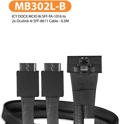 ICY DOCK MCIO 8i SFF-TA-1016 to 2X Oculink 4i SFF-8611 Cable - 0.5M | MB302L-B in Saudi Arabia
