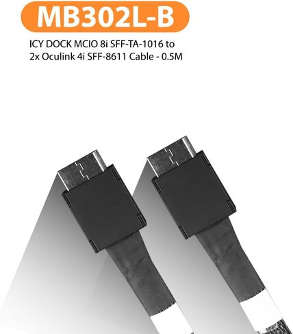 ICY DOCK MCIO 8i SFF-TA-1016 to 2X Oculink 4i SFF-8611 Cable - 0.5M | MB302L-B in Saudi Arabia