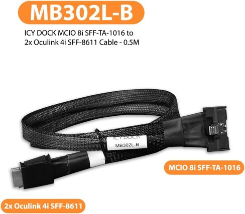 ICY DOCK MCIO 8i SFF-TA-1016 to 2X Oculink 4i SFF-8611 Cable - 0.5M | MB302L-B in Saudi Arabia