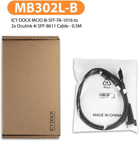 ICY DOCK MCIO 8i SFF-TA-1016 to 2X Oculink 4i SFF-8611 Cable - 0.5M | MB302L-B in Saudi Arabia
