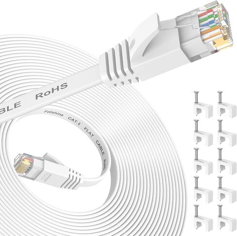 Ethernet Cable 25 ft, Cat 6e/Cat6 Ethernet Cable High Speed with Network Patch Cords, LAN Cable Clips with Rj45 Connector for Router Modem Faster Than Cat 5e/Cat 5-White in Saudi Arabia