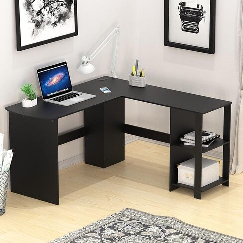 SHW L-Shaped Home Office Wood Corner Desk with 3 Drawers, Maple in Kuwait