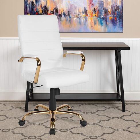 Flash Furniture Whitney High-Back Swivel LeatherSoft Desk Chair with Padded Seat and Armrests, Adjustable Height Padded Office Chair, Black in Kuwait