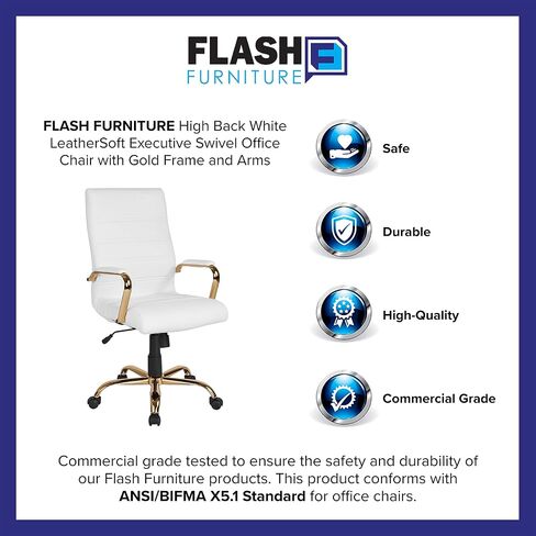 Flash Furniture Whitney High-Back Swivel LeatherSoft Desk Chair with Padded Seat and Armrests, Adjustable Height Padded Office Chair, Black in Kuwait