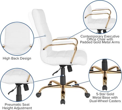 Flash Furniture Whitney High-Back Swivel LeatherSoft Desk Chair with Padded Seat and Armrests, Adjustable Height Padded Office Chair, Black in Kuwait