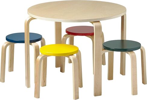 ECR4Kids Bentwood طقم طاولة مستديرة ومقعد، أثاث أطفال، متنوع، 5 قطع in Kuwait