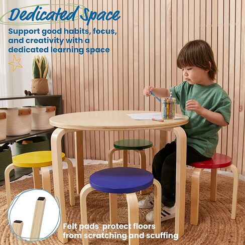 ECR4Kids Bentwood طقم طاولة مستديرة ومقعد، أثاث أطفال، متنوع، 5 قطع in Kuwait