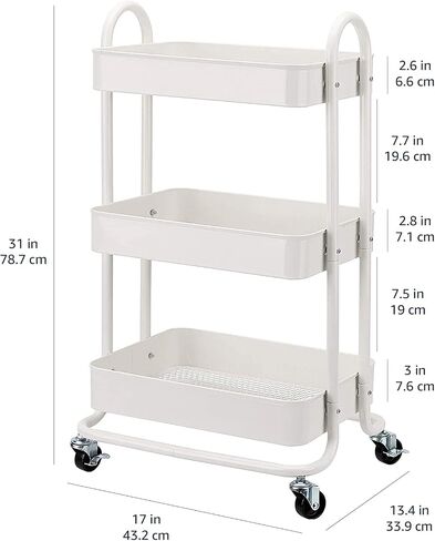 Amazon Basics 3-Tier Rolling Utility or Kitchen Cart - White in Saudi Arabia