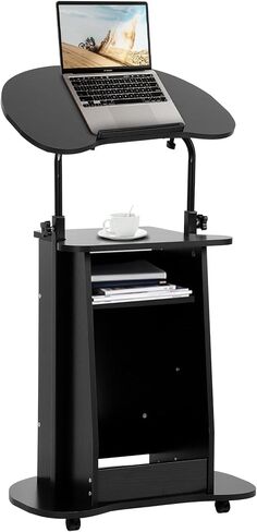 bimiti المحمول منبر المنصة ارتفاع قابل للتعديل مكتب الجلوس إلى الوقوف مع إمالة سطح المكتب وخزانة التخزين المتداول منبر عربة مكتب الكمبيوتر المحمول على عجلات، حامل المنصة للفصول الدراسية الكنيسة مكتب المنزل in Kuwait