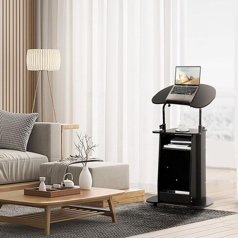 bimiti المحمول منبر المنصة ارتفاع قابل للتعديل مكتب الجلوس إلى الوقوف مع إمالة سطح المكتب وخزانة التخزين المتداول منبر عربة مكتب الكمبيوتر المحمول على عجلات، حامل المنصة للفصول الدراسية الكنيسة مكتب المنزل in Kuwait