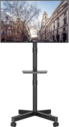 BONTEC Mobile TV Stand with Tilt, Rolling TV Cart with Media Shelf and Wheels, Fits 23-60 inch LED, LCD, OLED Flat&Curved TVs, Holds Up to 55lbs, Max VESA 400x400mm in Saudi Arabia
