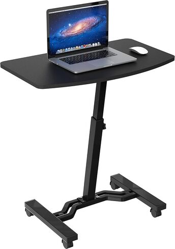SHW Height Adjustable Mobile Laptop Stand Desk Rolling Cart, Height Adjustable from 28'' to 33'', Black in Kuwait