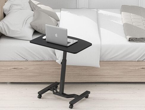 SHW Height Adjustable Mobile Laptop Stand Desk Rolling Cart, Height Adjustable from 28'' to 33'', Black in Kuwait