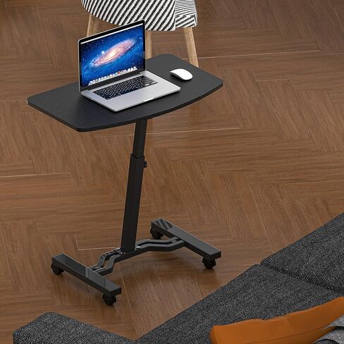 SHW Height Adjustable Mobile Laptop Stand Desk Rolling Cart, Height Adjustable from 28'' to 33'', Black in Kuwait