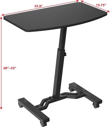 SHW Height Adjustable Mobile Laptop Stand Desk Rolling Cart, Height Adjustable from 28'' to 33'', Black in Kuwait