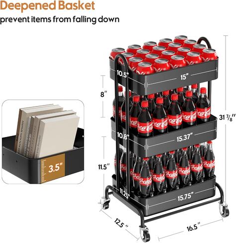 Ceayell 3-Tier Metal Rolling Storage Cart Heavy Duty Utility Cart Organizer with Lockable Wheels Black in Saudi Arabia