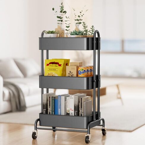Ceayell 3-Tier Metal Rolling Storage Cart Heavy Duty Utility Cart Organizer with Lockable Wheels Black in Saudi Arabia