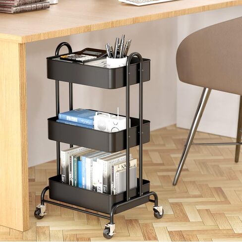 Ceayell 3-Tier Metal Rolling Storage Cart Heavy Duty Utility Cart Organizer with Lockable Wheels Black in Saudi Arabia