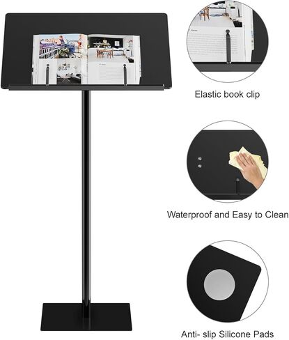 حامل منصة أكريليك، ارتفاع 42.3 بوصة، منصات أكريليك قابلة للتعديل بزاوية سوداء للكنيسة، والمنابر الحديثة والمنابر للفصول الدراسية، والحفلات الموسيقية، والكنيسة، والخطاب، وسهولة التجميع، وقاعدة معدنية، أسود in Kuwait