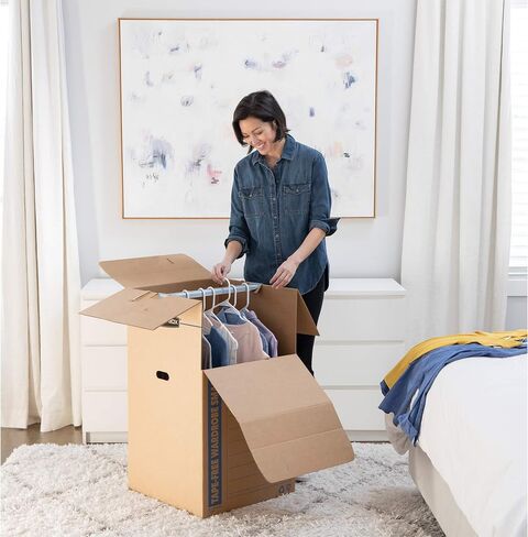 Bankers Box 3 Pack Large Wardrobe Moving Boxes, Tape-Free with Handles, 24 x 24 x 40 Inches in Saudi Arabia