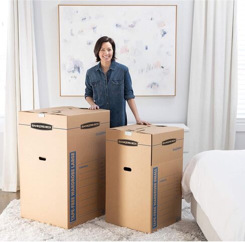 Bankers Box 3 Pack Large Wardrobe Moving Boxes, Tape-Free with Handles, 24 x 24 x 40 Inches in Saudi Arabia