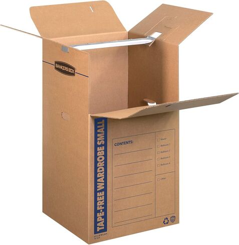 Bankers Box 3 Pack Large Wardrobe Moving Boxes, Tape-Free with Handles, 24 x 24 x 40 Inches in Saudi Arabia