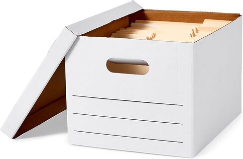 Amazon Basics Medium Duty Storage/Filing Boxes With Lid and Handles, Legal/Letter Size, 12-Pack, White, 16.2" L x 12.5" W x 10.5" H in Kuwait