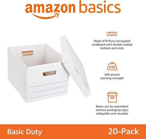 Amazon Basics Medium Duty Storage/Filing Boxes With Lid and Handles, Legal/Letter Size, 12-Pack, White, 16.2" L x 12.5" W x 10.5" H in Kuwait