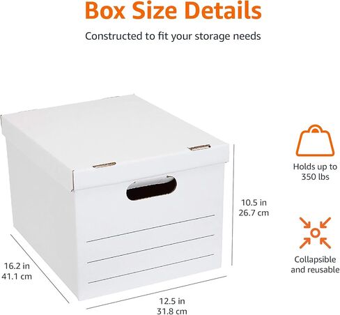 Amazon Basics Medium Duty Storage/Filing Boxes With Lid and Handles, Legal/Letter Size, 12-Pack, White, 16.2" L x 12.5" W x 10.5" H in Kuwait