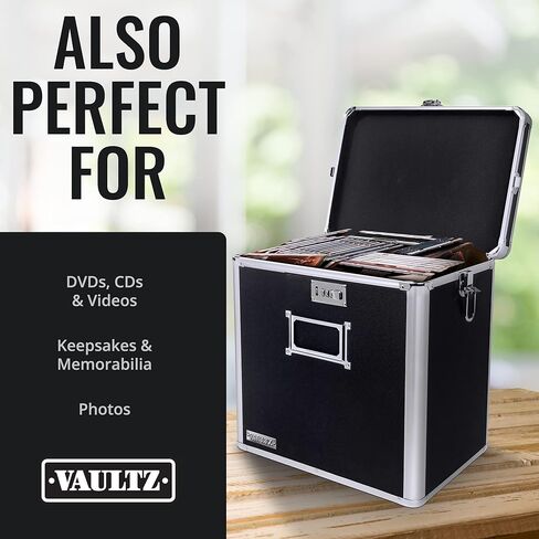 صندوق تخزين تسجيلات الفينيل من Vaultz - قفل ومنظم ألبوم 50 - بديل رائع لصندوق LP الواهي - 14.4 × 13.4 × 9.6 بوصة - أسود in Kuwait