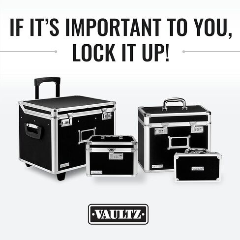 صندوق تخزين تسجيلات الفينيل من Vaultz - قفل ومنظم ألبوم 50 - بديل رائع لصندوق LP الواهي - 14.4 × 13.4 × 9.6 بوصة - أسود in Kuwait