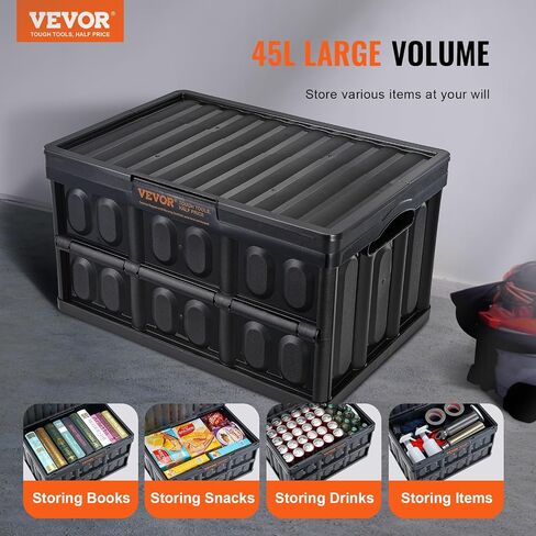 VEVOR 65L Collapsible Storage Bins with Lids 3 Packs, Stackable Utility Crates with Handles, Large Folding Containers for Organizing Tools, Books, Food, Drinks, Camping&Transport in Saudi Arabia