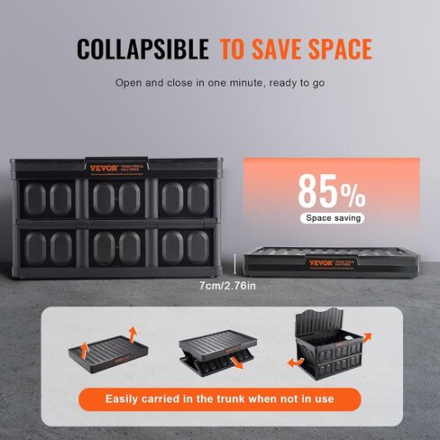 VEVOR 65L Collapsible Storage Bins with Lids 3 Packs, Stackable Utility Crates with Handles, Large Folding Containers for Organizing Tools, Books, Food, Drinks, Camping&Transport in Saudi Arabia