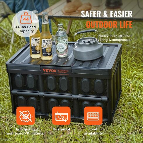 VEVOR 65L Collapsible Storage Bins with Lids 3 Packs, Stackable Utility Crates with Handles, Large Folding Containers for Organizing Tools, Books, Food, Drinks, Camping&Transport in Saudi Arabia