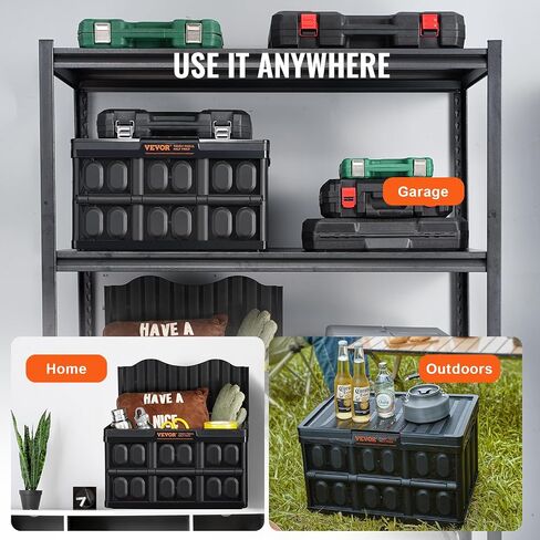 VEVOR 65L Collapsible Storage Bins with Lids 3 Packs, Stackable Utility Crates with Handles, Large Folding Containers for Organizing Tools, Books, Food, Drinks, Camping&Transport in Saudi Arabia