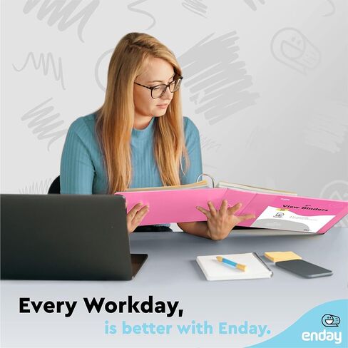 3 Inch 3 Ring Binder Pink, Slant D-Ring 3" Clear View Cover with 2 Inside Pockets, Heavy Duty Colored School Supplies Office and Home Binders – by Enday in Saudi Arabia