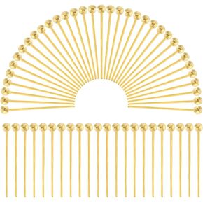1 Box 600Pcs 20mm Gold Ball Head Pins Long Earring Headpins Brass Bead Needles Jewelry Pin Findings for DIY Dangle Earrings Bracelets Crafts Jewelry Making Accessories Supplies Women Adult